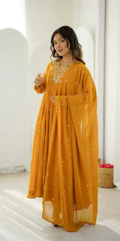 JF 056 Yellow Faux Georgette Salwar Suit with Mirror Work & Embroidery Work. Get it for ₹2349. Delivery 4-6 Working Days. Shop now. | Jump Suits, Salwar suit, Casual Suits, Creative suits, Designer Suits, Palazzo Suits, Party Wear Suits, Patiala Suits, Straight Suits