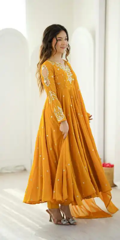 JF 056 Yellow Faux Georgette Salwar Suit with Mirror Work & Embroidery Work. Get it for ₹2349. Delivery 4-6 Working Days. Shop now. | Jump Suits, Salwar suit, Casual Suits, Creative suits, Designer Suits, Palazzo Suits, Party Wear Suits, Patiala Suits, Straight Suits