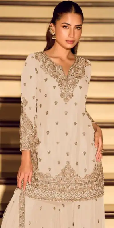 ZB 5067 White Chinon Silk Salwar Suit Perfect for Wedding, Party, Ganesh Chaturthi, Baby Shower, Makar Sankranti – . Affordable Price ₹2399. /- | Jump Suits, Salwar suit, Casual Suits, Creative suits, Designer Suits, Palazzo Suits, Party Wear Suits, Patiala Suits, Straight Suits