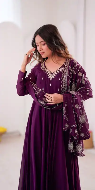 ZF 5025 Wine Faux Georgette Gown Perfect for Wedding, Party, Raksha Bandhan, Temple Visit, Onam – . Get it for ₹2149. Delivery 4-6 Working Days. Shop now | Gowns, Bollywood Gowns, Creative Gowns, Designer Gowns, Embroidered Gowns, Party Wear Gowns