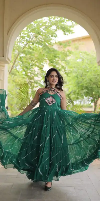 KA 1270 Teal in Colour Faux Georgette Bandhani Print Work Gown. Available at ₹2019 only. Delivery 4-6 Working Days. Shop now. | Gowns, Bollywood Gowns, Creative Gowns, Designer Gowns, Embroidered Gowns, Party Wear Gowns