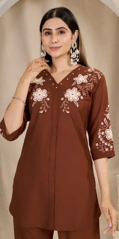 DIVA 169 Rust Colour Rayon Cotton Kurti with Embroidery Work. Introductory Price ₹1999. Delivery 4-6 Working Days. Shop now. | Kurti, Bollywood Kurti, Creative Kurtis, Designer Kurti, Party Wear Kurti, Selfie Kurti