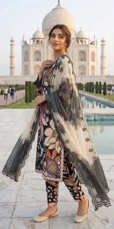 LG 2094 Black Perfect for Wedding, Party, Ganesh Chaturthi, Cultural Events, Durga Puja – Printed Muslin Salwar Suit. Now at just ₹2299. Delivery 4-6 Worki | Jump Suits, Salwar suit, Casual Suits, Creative suits, Designer Suits, Palazzo Suits, Party Wear Suits, Patiala Suits, Straight Suits