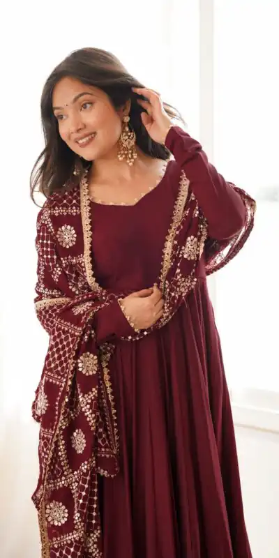 KB 313 Marooni Anarkali Suit with Thread Embroidery & Embroidery Work. Special Price ₹2299. Delivery 4-6 Working Days. Shop now. | Anarkali Suits, Bollywood Anarkali, Creative-Anarkali, Designer Anarkali, Embroidered Anarkali, Party Wear Anarkali