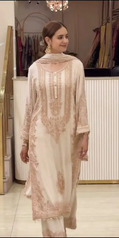 SR 1716 Off White Colour Faux Georgette Salwar Suit with Lace Work. Introductory Price ₹2449. Delivery 4-6 Working Days. Shop now. | Jump Suits, Salwar suit, Casual Suits, Creative suits, Designer Suits, Palazzo Suits, Party Wear Suits, Patiala Suits, Straight Suits
