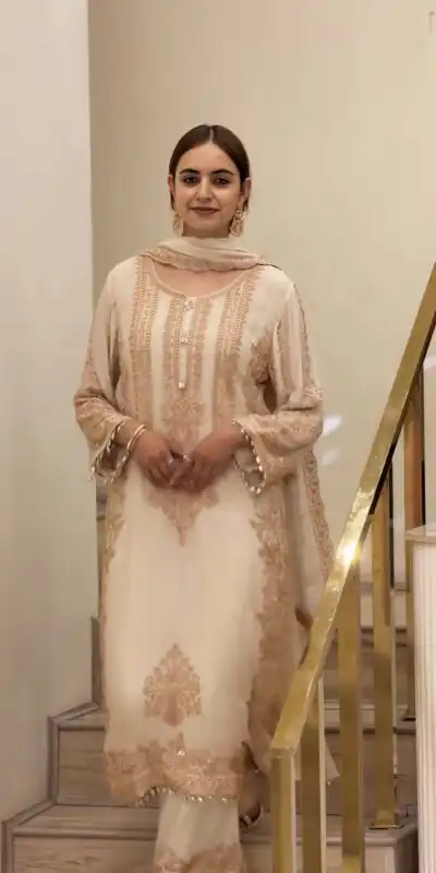 SR 1716 Off White Colour Faux Georgette Salwar Suit with Lace Work. Introductory Price ₹2449. Delivery 4-6 Working Days. Shop now. | Jump Suits, Salwar suit, Casual Suits, Creative suits, Designer Suits, Palazzo Suits, Party Wear Suits, Patiala Suits, Straight Suits