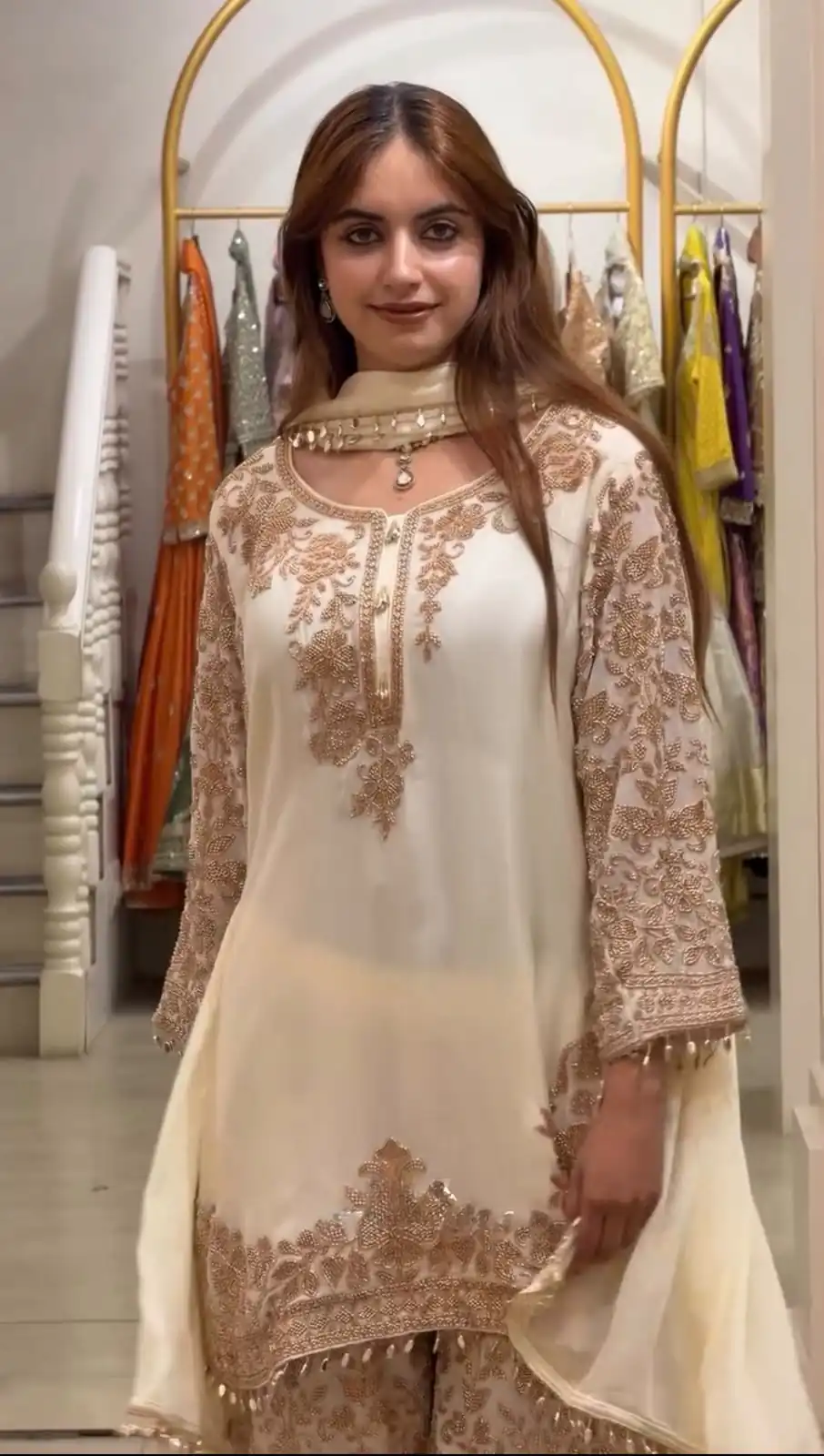 SR 1720 Off White Faux Georgette Salwar Suit with Mirror Work & Embroidery Work. Get it for ₹2549. Delivery 4-6 Working Days. Shop now. | Jump Suits, Salwar suit, Casual Suits, Creative suits, Designer Suits, Palazzo Suits, Party Wear Suits, Patiala Suits, Straight Suits