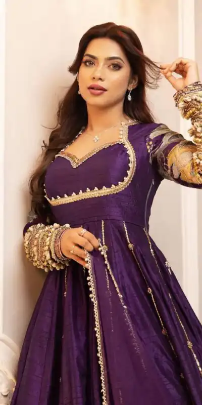 ST 1039 in Purple Blooming Vichitra Zari Work & Embroidery Work Gown . Festive Deal ₹2399. Delivery 4-6 Working Days. Shop now. | Gowns, Bollywood Gowns, Creative Gowns, Designer Gowns, Embroidered Gowns, Party Wear Gowns