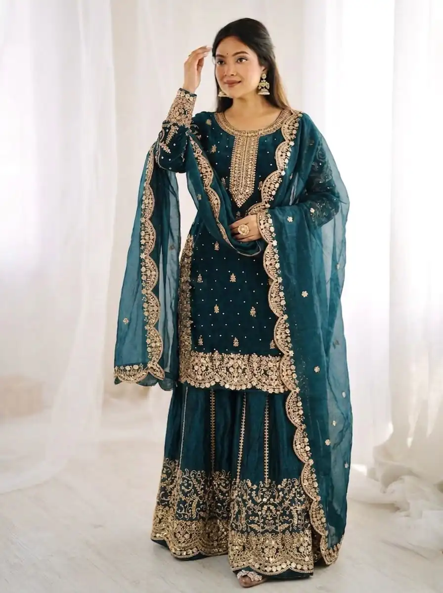 ZSR 3167 Teal Fendy Silk Salwar Suitwith Embroidery Work & Lace Work. Now at just ₹2149. Delivery 4-6 Working Days. Shop now. | Jump Suits, Salwar suit, Casual Suits, Creative suits, Designer Suits, Palazzo Suits, Party Wear Suits, Patiala Suits, Straight Suits