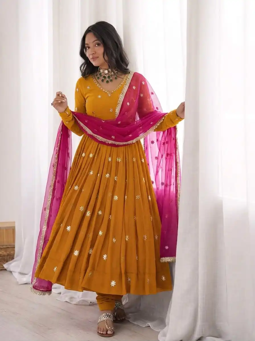 SRK 5313 Yellow in Faux Georgette Embroidery Work Salwar Suit . Available at ₹2099 only. Delivery 4-6 Working Days. Shop now. | Jump Suits, Salwar suit, Casual Suits, Creative suits, Designer Suits, Palazzo Suits, Party Wear Suits, Patiala Suits, Straight Suits