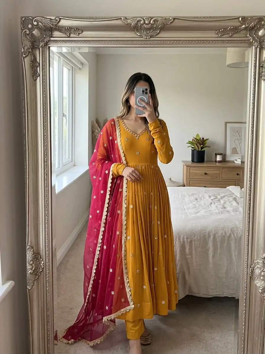 SRK 5313 Yellow in Faux Georgette Embroidery Work Salwar Suit . Available at ₹2099 only. Delivery 4-6 Working Days. Shop now. | Jump Suits, Salwar suit, Casual Suits, Creative suits, Designer Suits, Palazzo Suits, Party Wear Suits, Patiala Suits, Straight Suits