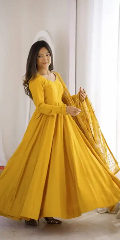 KB 313 Yellow Anarkali Suit with Thread Embroidery & Embroidery Work. Special Price ₹2299. Delivery 4-6 Working Days. Shop now. | Anarkali Suits, Bollywood Anarkali, Creative-Anarkali, Designer Anarkali, Embroidered Anarkali, Party Wear Anarkali