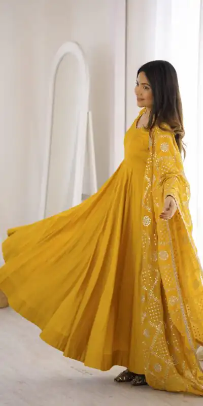 KB 313 Yellow Anarkali Suit with Thread Embroidery & Embroidery Work. Special Price ₹2299. Delivery 4-6 Working Days. Shop now. | Anarkali Suits, Bollywood Anarkali, Creative-Anarkali, Designer Anarkali, Embroidered Anarkali, Party Wear Anarkali