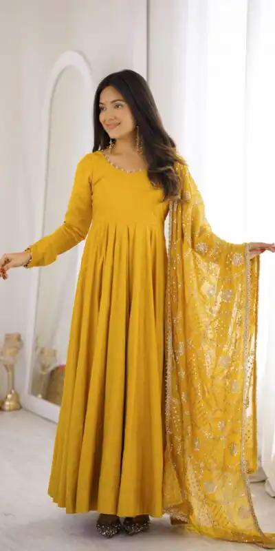 KB 313 Yellow Anarkali Suit with Thread Embroidery & Embroidery Work. Special Price ₹2299. Delivery 4-6 Working Days. Shop now. | Anarkali Suits, Bollywood Anarkali, Creative-Anarkali, Designer Anarkali, Embroidered Anarkali, Party Wear Anarkali