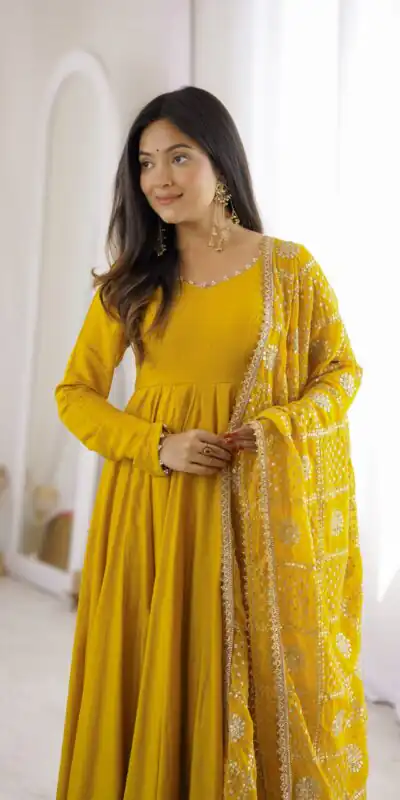 KB 313 Yellow Anarkali Suit with Thread Embroidery & Embroidery Work. Special Price ₹2299. Delivery 4-6 Working Days. Shop now. | Anarkali Suits, Bollywood Anarkali, Creative-Anarkali, Designer Anarkali, Embroidered Anarkali, Party Wear Anarkali