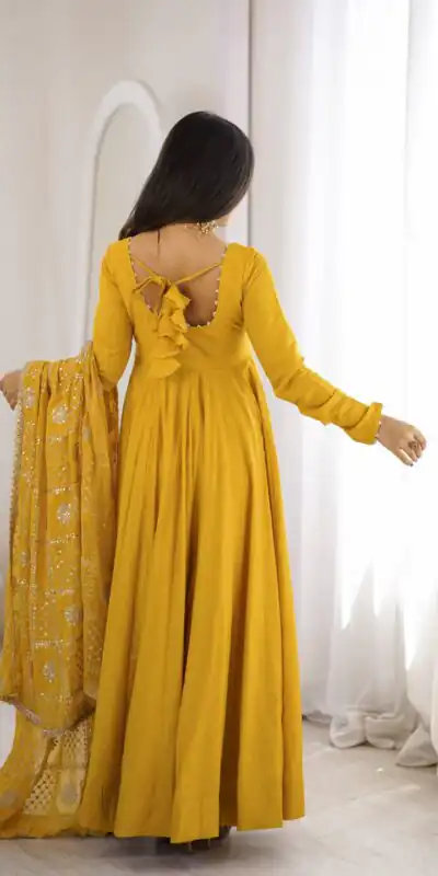 KB 313 Yellow Anarkali Suit with Thread Embroidery & Embroidery Work. Special Price ₹2299. Delivery 4-6 Working Days. Shop now. | Anarkali Suits, Bollywood Anarkali, Creative-Anarkali, Designer Anarkali, Embroidered Anarkali, Party Wear Anarkali