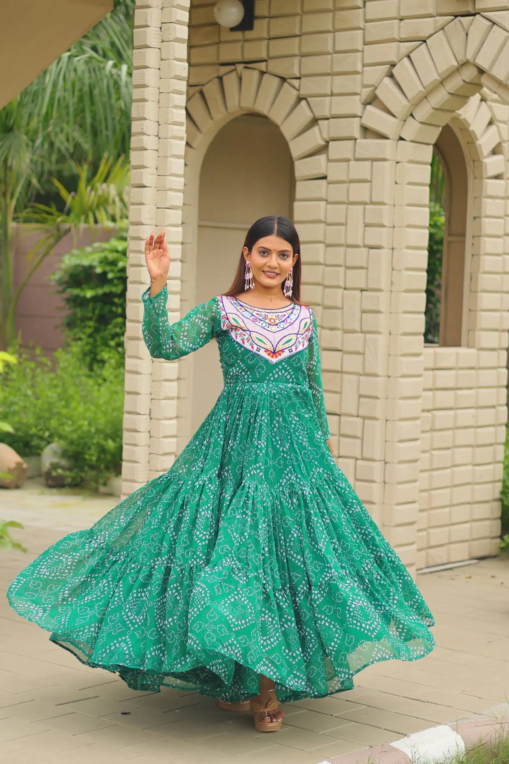 Ram 130 Green in Colour Faux Georgette Bandhani Print Work Gown. Available at ₹1749 only. Delivery 4-6 Working Days. Shop now. | Gowns, Bollywood Gowns, Creative Gowns, Designer Gowns, Embroidered Gowns, Party Wear Gowns