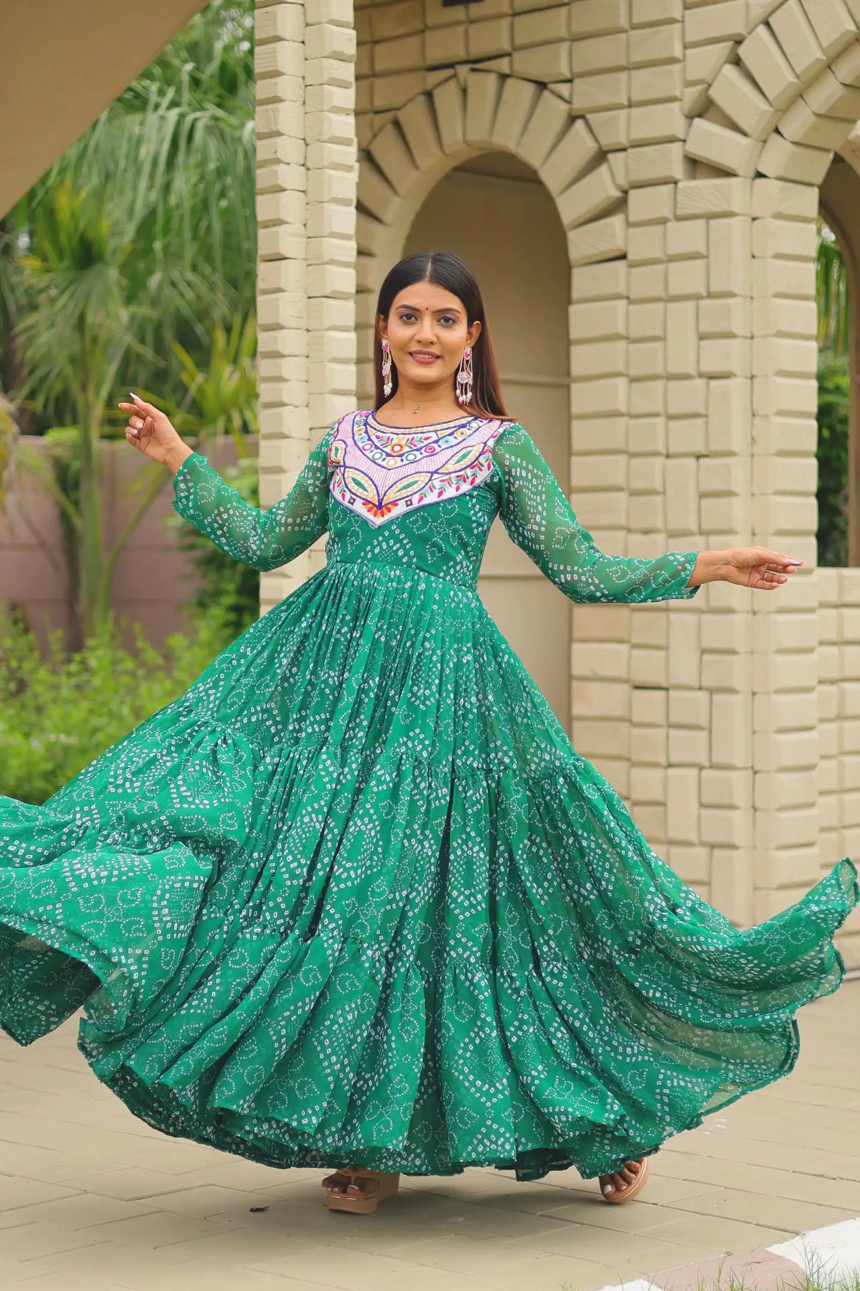 Ram 130 Green in Colour Faux Georgette Bandhani Print Work Gown. Available at ₹1749 only. Delivery 4-6 Working Days. Shop now. | Gowns, Bollywood Gowns, Creative Gowns, Designer Gowns, Embroidered Gowns, Party Wear Gowns