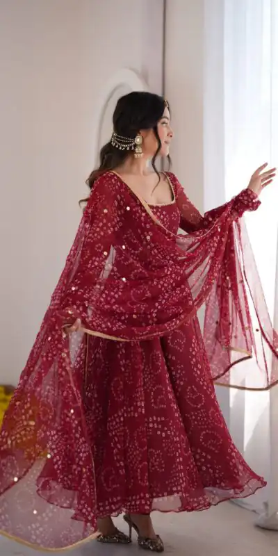 RTC 6063 Maroon Faux Georgette Salwar Suit with Mirror Work & Embroidery Work. Get it for ₹2149. Delivery 4-6 Working Days. Shop now. | Anarkali Suits, Bollywood Anarkali, Creative-Anarkali, Designer Anarkali, Embroidered Anarkali, Party Wear Anarkali