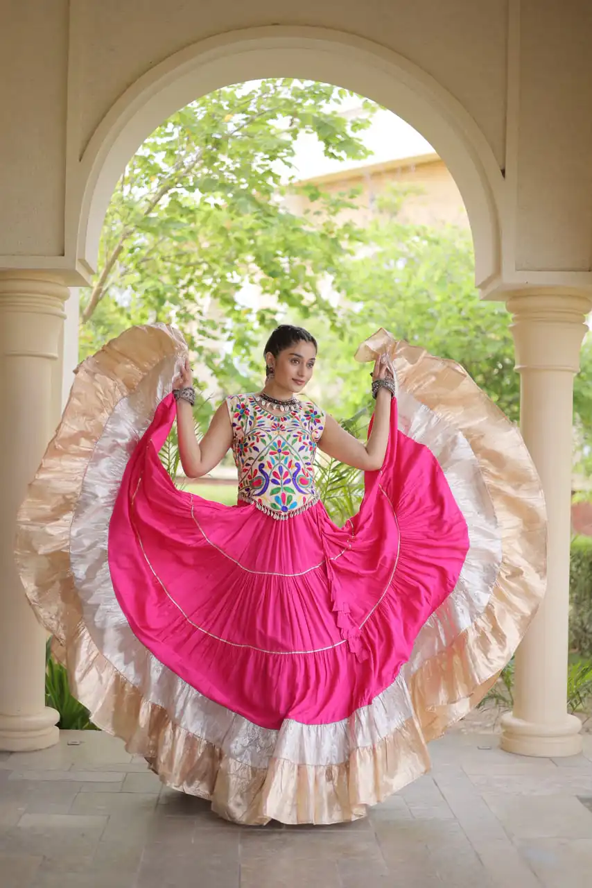 Trendy Pink Rayon Embroider Kutchi Work Lehenga Choli