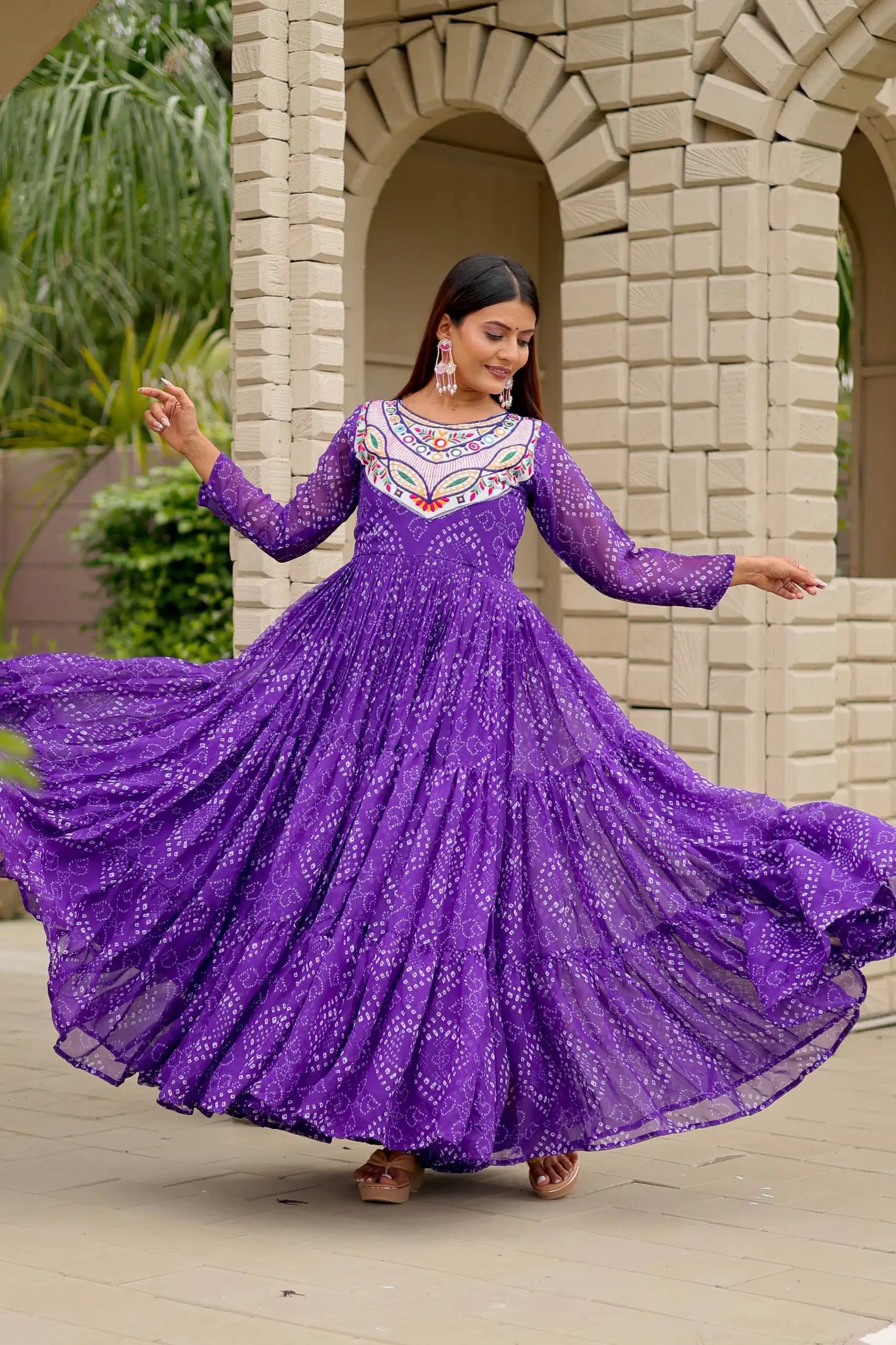 Ram 130 Purple in Colour Faux Georgette Bandhani Print Work Gown. Available at ₹1749 only. Delivery 4-6 Working Days. Shop now. | Gowns, Bollywood Gowns, Creative Gowns, Designer Gowns, Embroidered Gowns, Party Wear Gowns