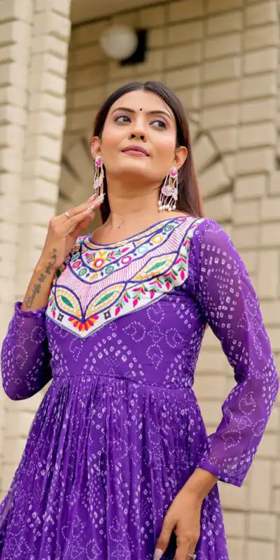 Ram 130 Purple in Colour Faux Georgette Bandhani Print Work Gown. Available at ₹1749 only. Delivery 4-6 Working Days. Shop now. | Gowns, Bollywood Gowns, Creative Gowns, Designer Gowns, Embroidered Gowns, Party Wear Gowns