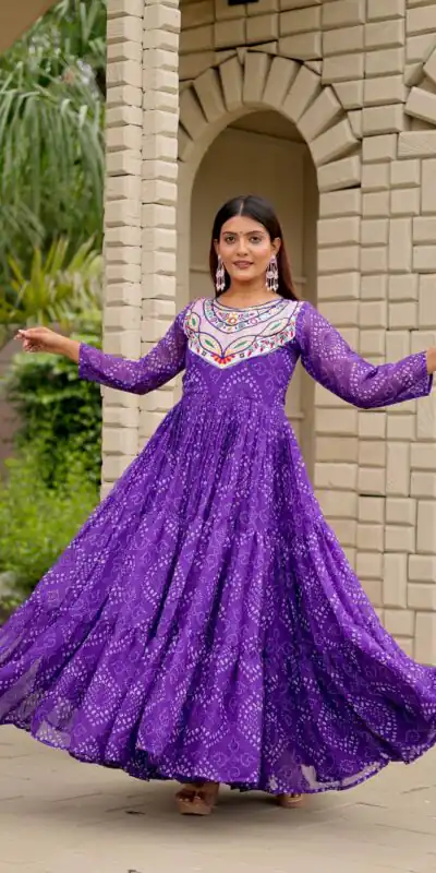 Ram 130 Purple in Colour Faux Georgette Bandhani Print Work Gown. Available at ₹1749 only. Delivery 4-6 Working Days. Shop now. | Gowns, Bollywood Gowns, Creative Gowns, Designer Gowns, Embroidered Gowns, Party Wear Gowns