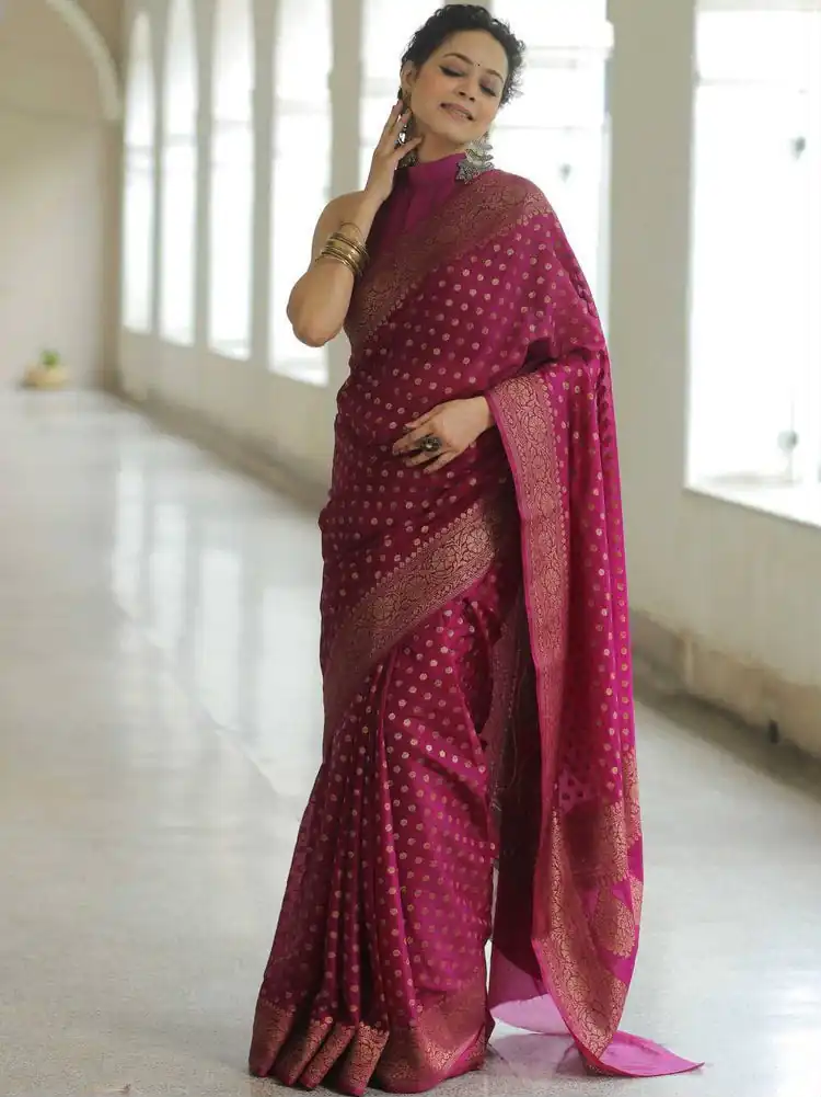 Fancy Dark Pink Lichi Silk Jacquard Work Saree
