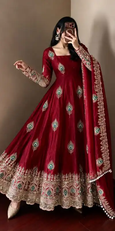Alternative view of Fancy Maroon Fendy Silk Sequins Work Gown
