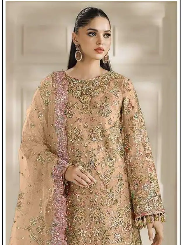 Fancy Peach Chiffon Sequins Work Salwar Suit - Image 2