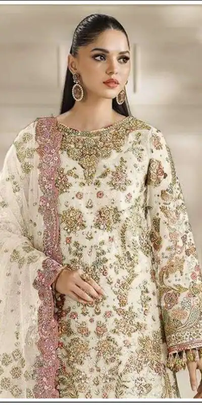 Alternative view of Fancy White Chiffon Sequins Work Salwar Suit