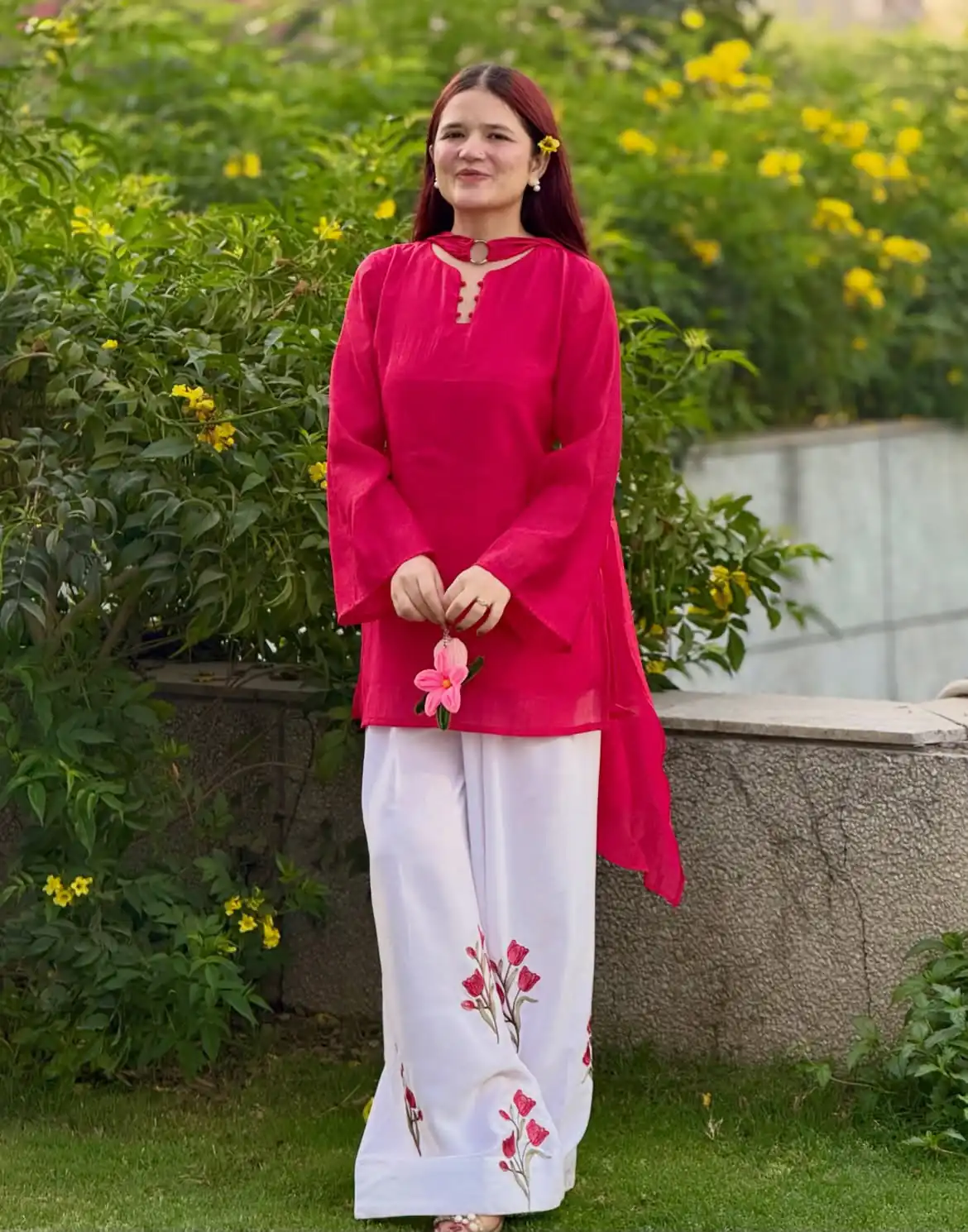 Glowing Red Mal Chanderi Cotton Embroider Work Salwar Suit - Image 5