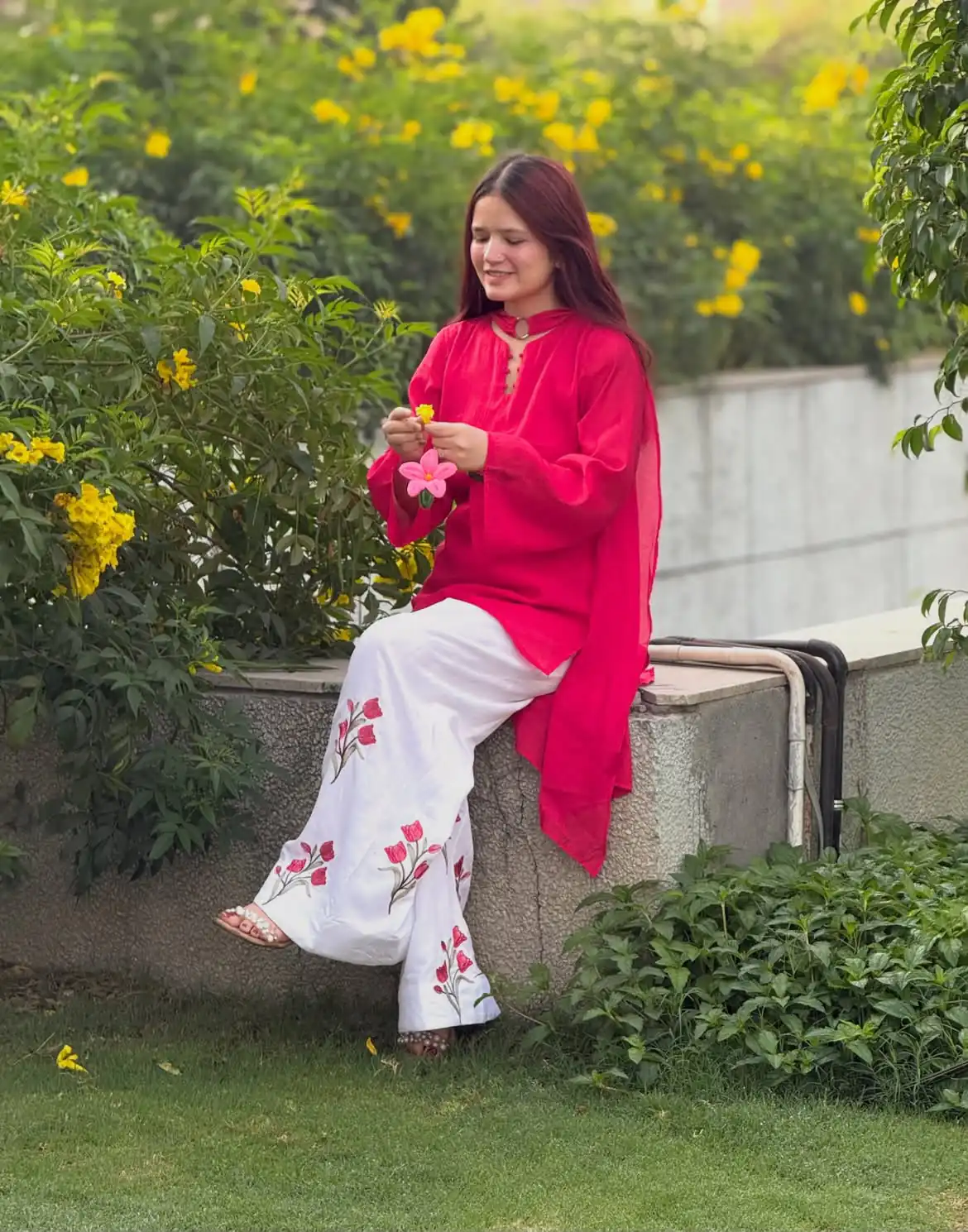 Glowing Red Mal Chanderi Cotton Embroider Work Salwar Suit - Image 3