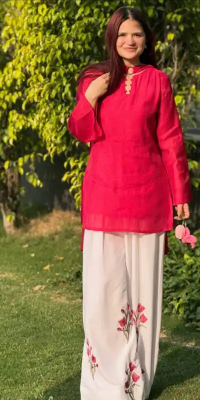 Glowing Red Mal Chanderi Cotton Embroider Work Salwar Suit
