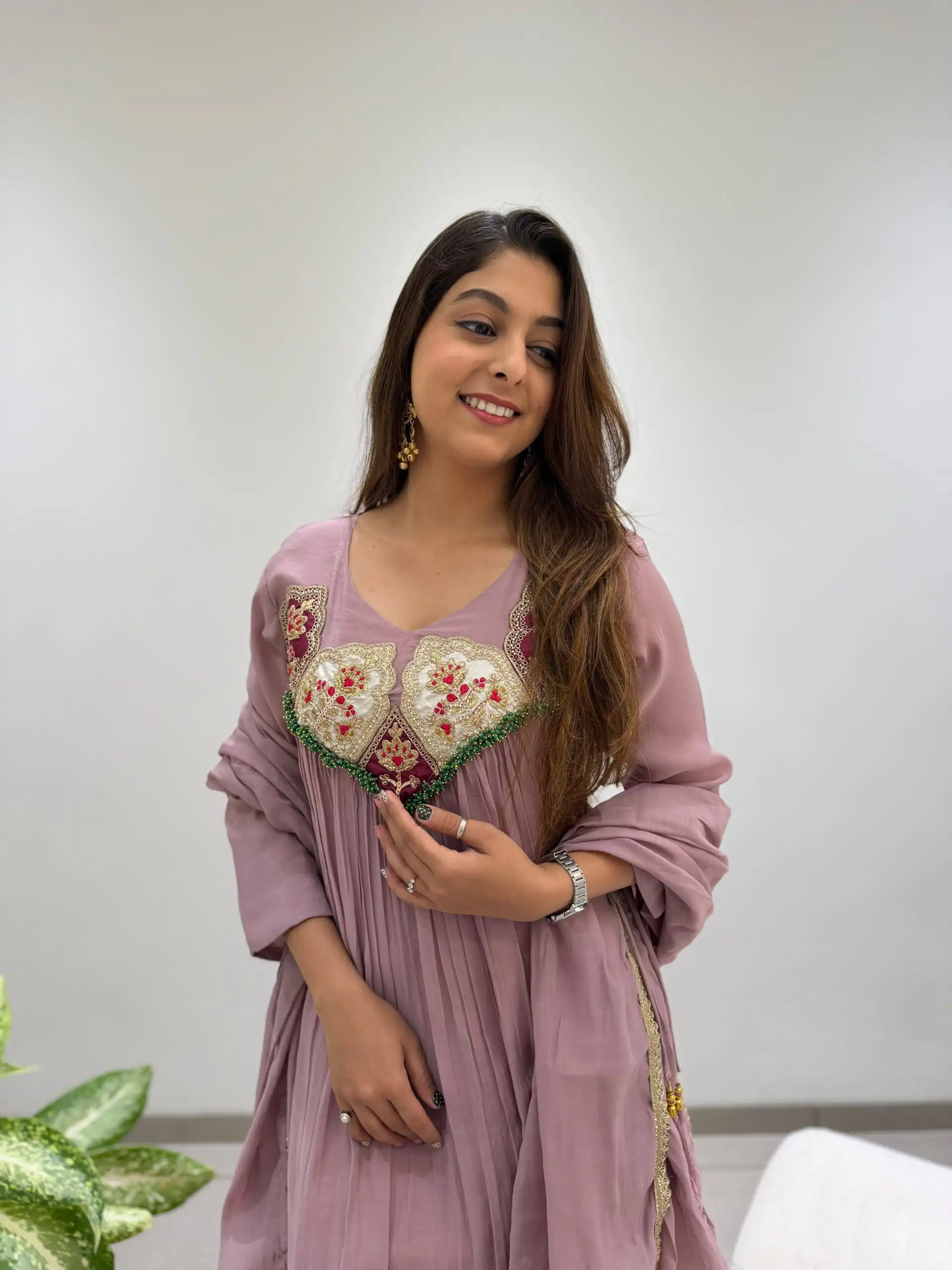 Graceful Lavender Mul Chanderi Embroidery Work Salwar Suit - Image 3