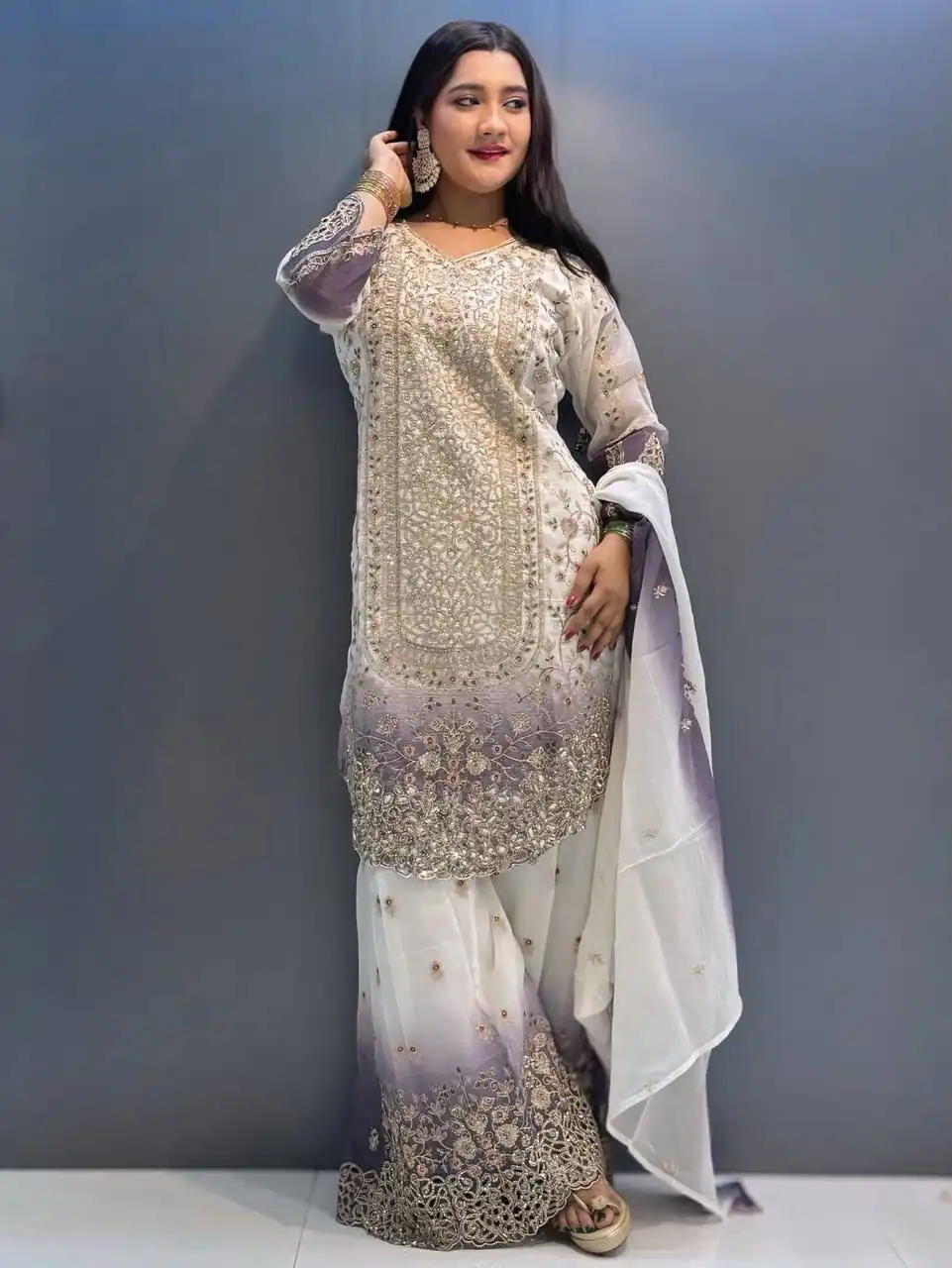 Grand Lavender Star Georgette Embroidery Work Salwar Suit - Image 4