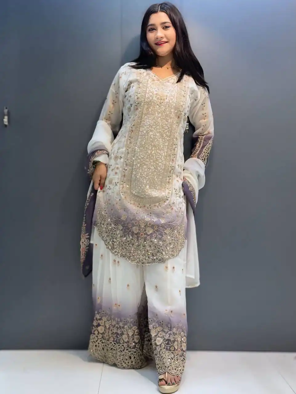 Grand Lavender Star Georgette Embroidery Work Salwar Suit - Image 3