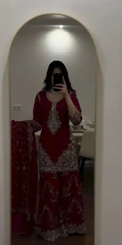 Magical Maroon Faux Georgette Embroidery Work Salwar Suit