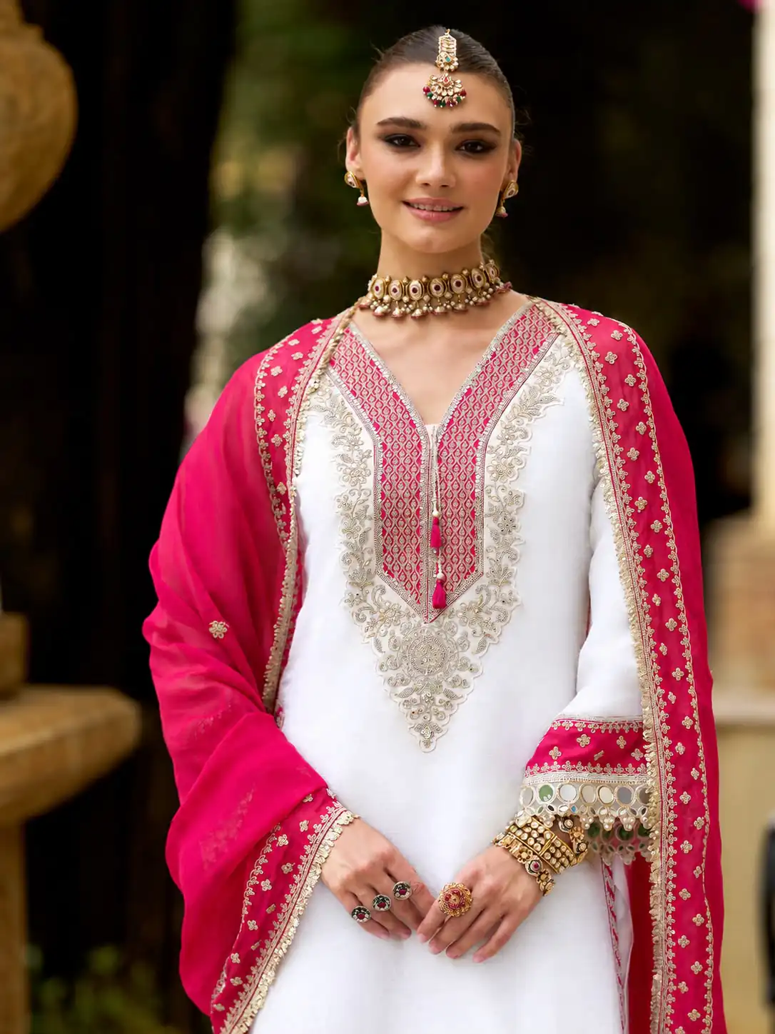 Magical White Chinon Silk Real Mirror Work Salwar Suit - Image 9