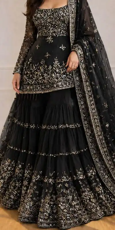 Perfect Black Faux Georgette Sequence Work Salwar Suit