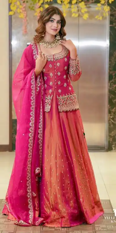 Alternative view of Trendy Pink Simmer Silk Sequins Work Lehenga Choli