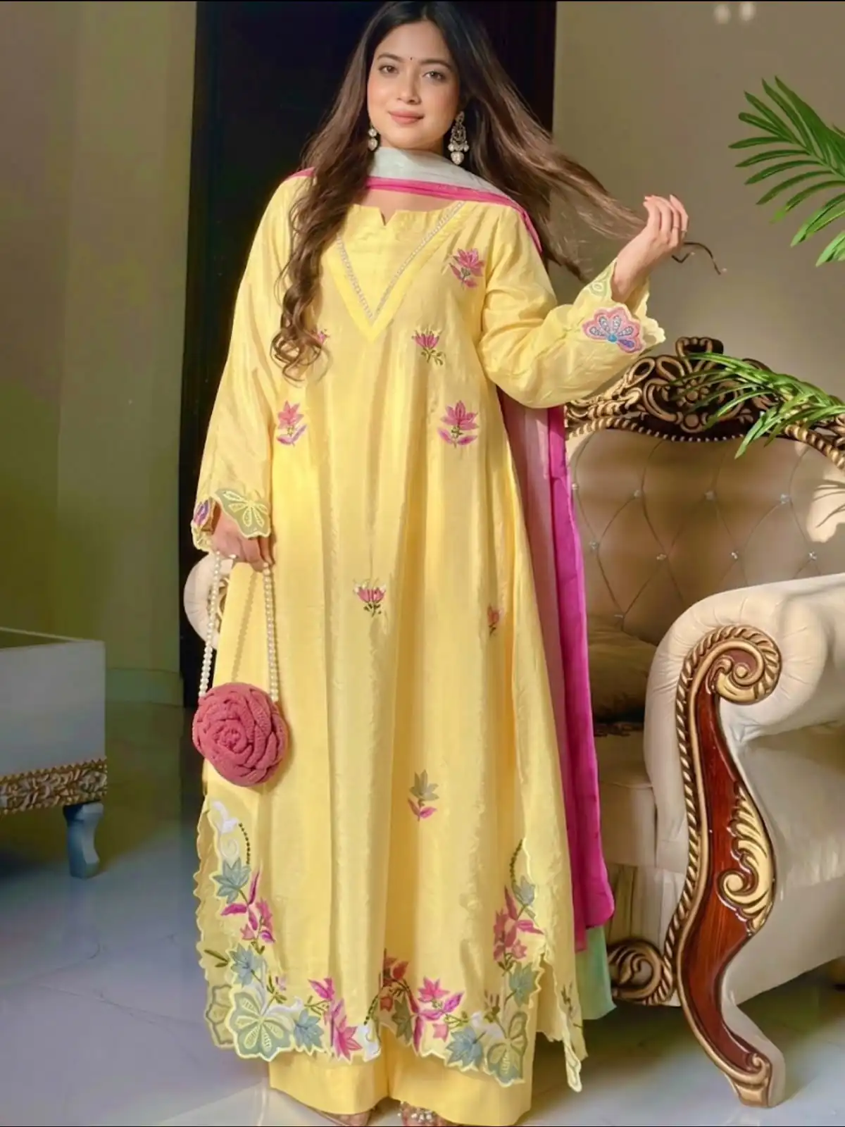 Pretty Yellow Ho Silk Sequins Work Salwar Suit - Image 4