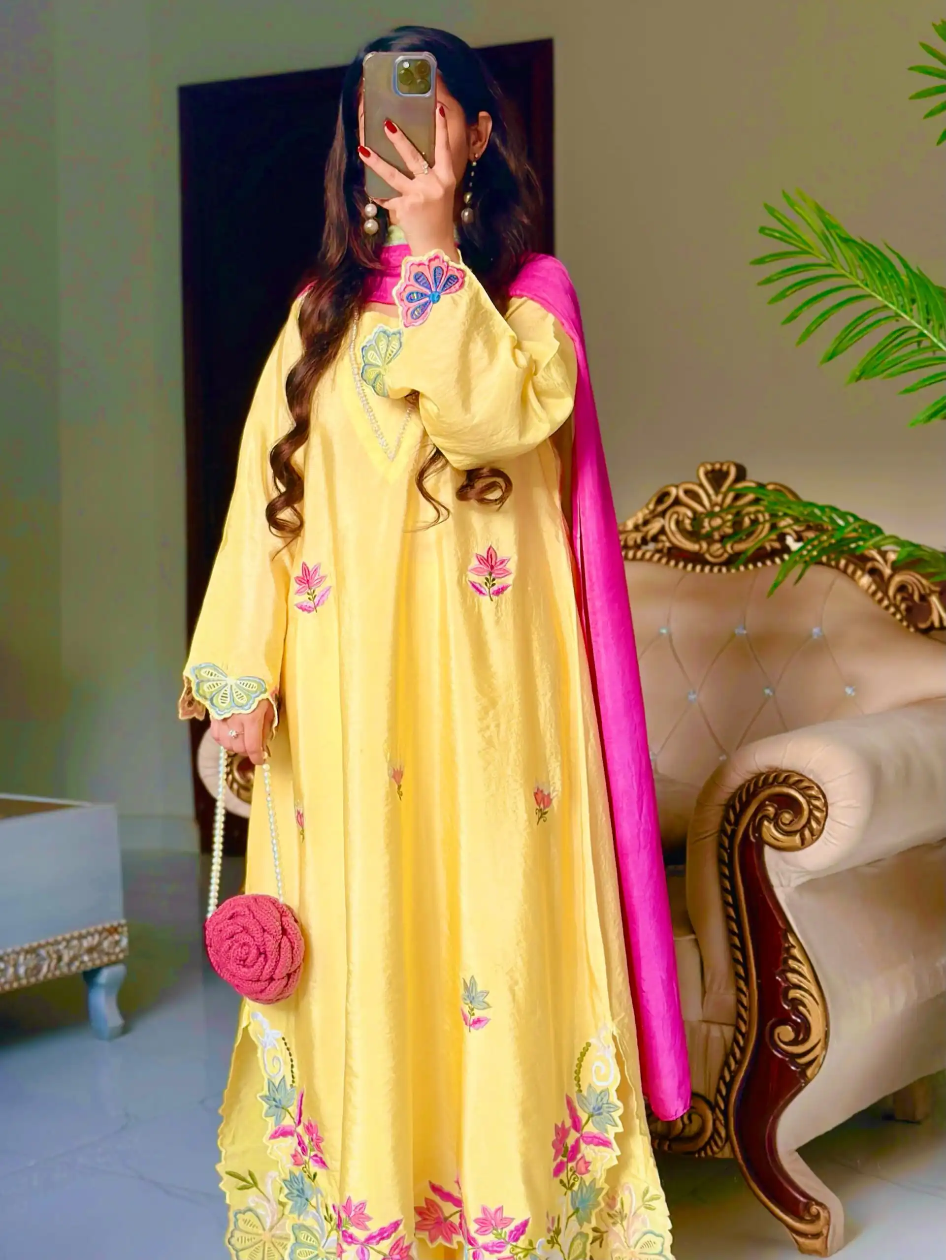 Pretty Yellow Ho Silk Sequins Work Salwar Suit - Image 3