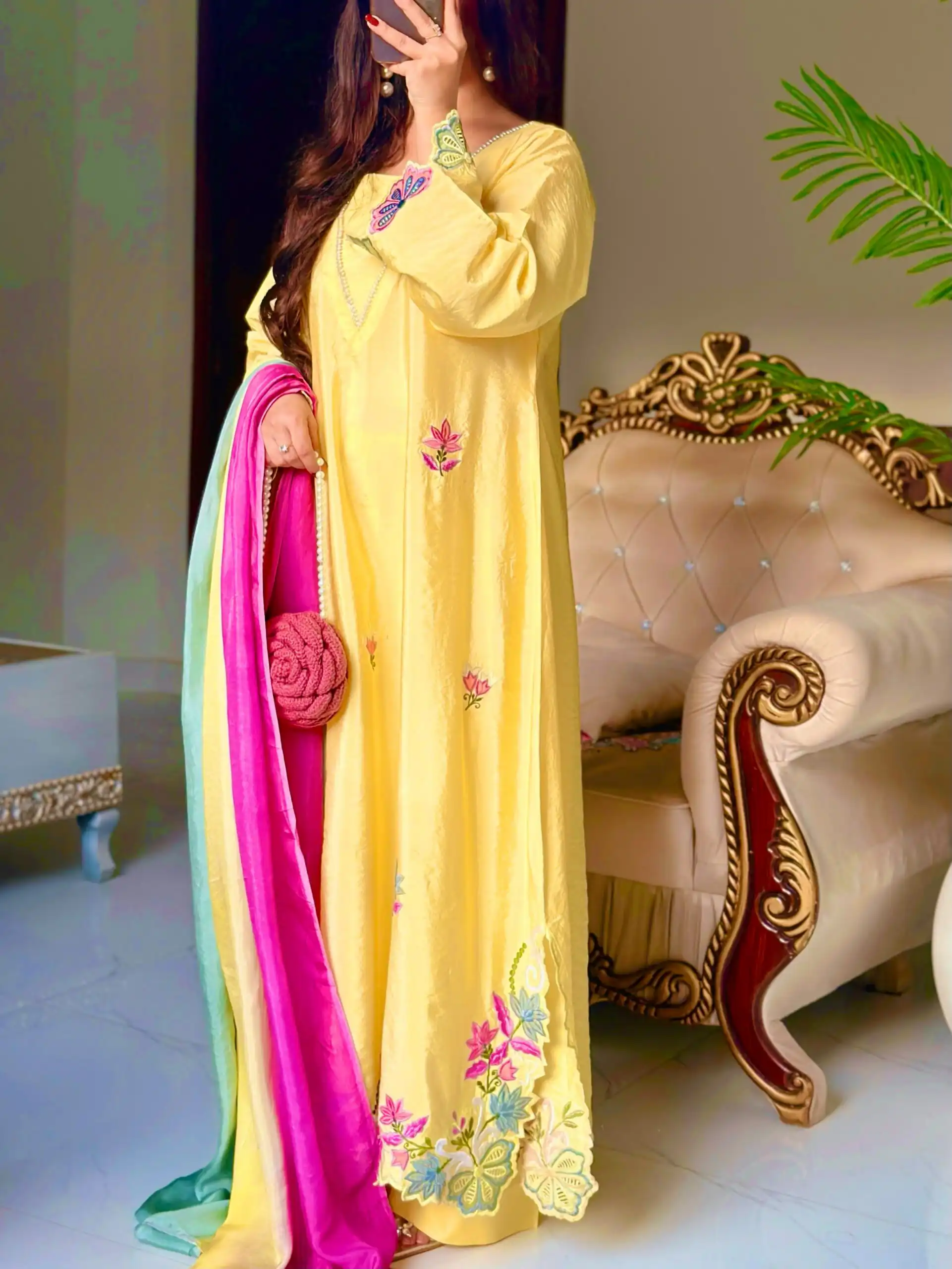 Pretty Yellow Ho Silk Sequins Work Salwar Suit - Image 2