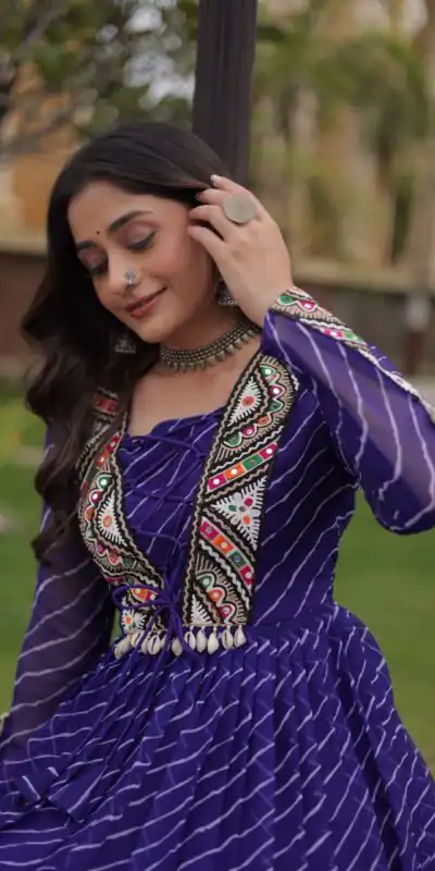 Alternative view of Shiny Purple Faux Georgette Laheriya Print Work Gown