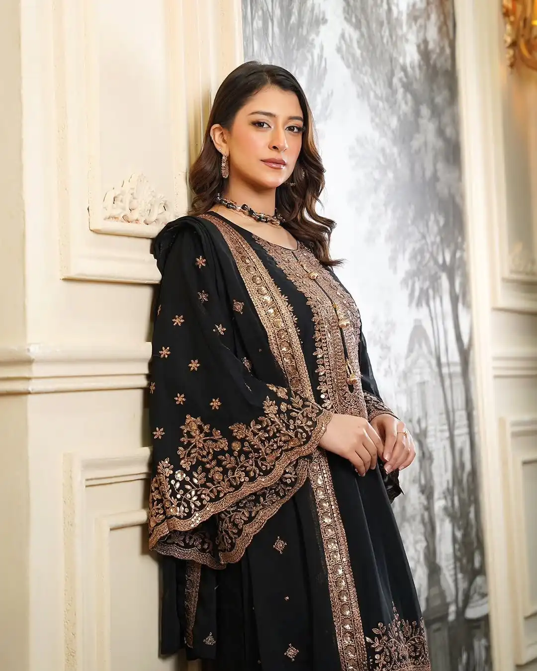 Super Black Fendy Silk Sequins Work Salwar Suit - Image 6