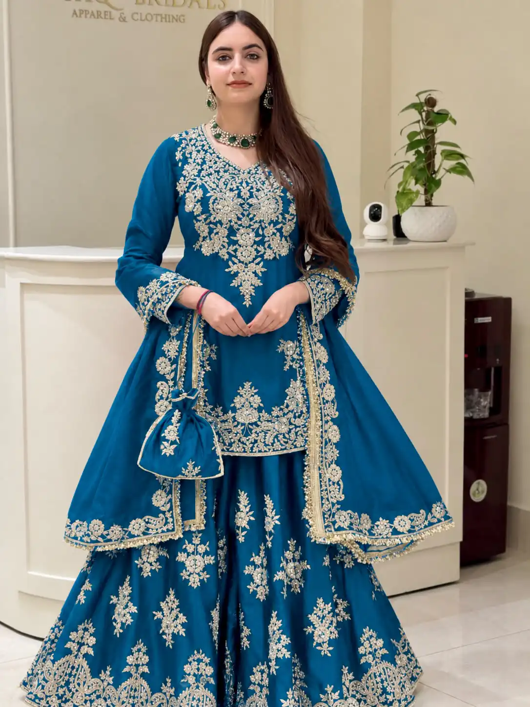Super Blue Natural Silk Sequins Work Salwar Suit - Image 2