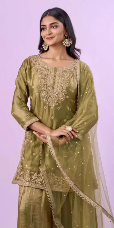 Super Mehandi Fendy Silk Sequins Work Salwar Suit