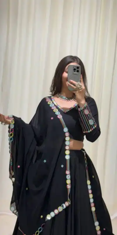 Trendy Black Rayon Embroidery Work Lehenga Choli