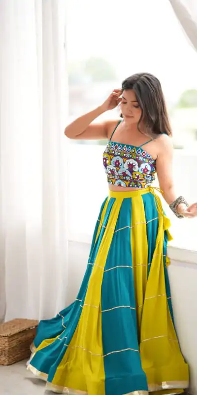 Trendy Blue Rayon Gota Patti Work Lehenga Choli